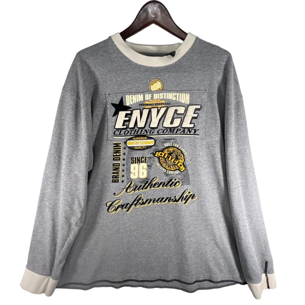 Vintage Y2K ENYCE Clothing Company Gray Long Sleeve Shirt Size 2XL RN 96312.